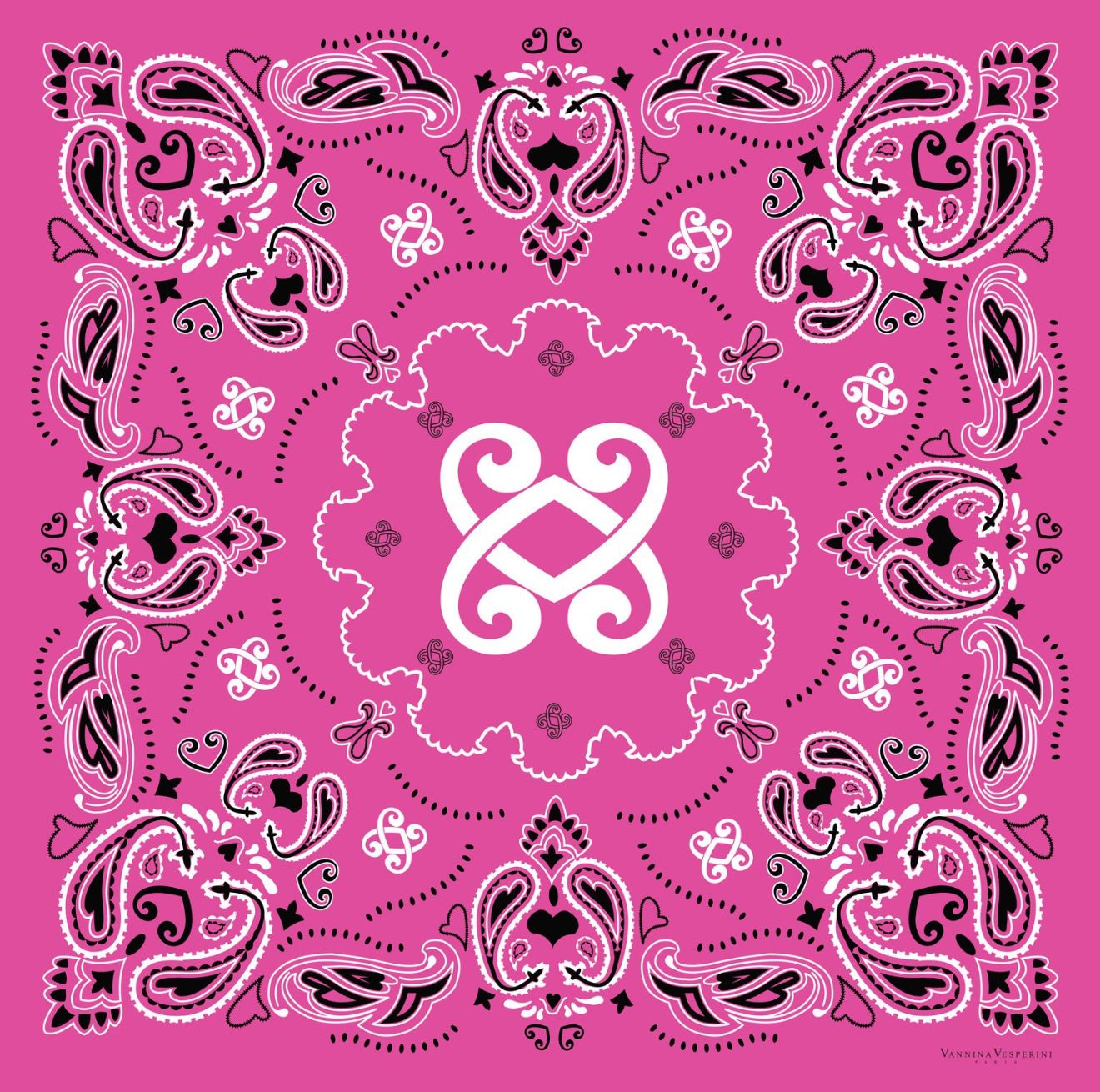 Carré VV - Série Bandana en twill de soie – Rose Pétunia - Vannina VESPERINI