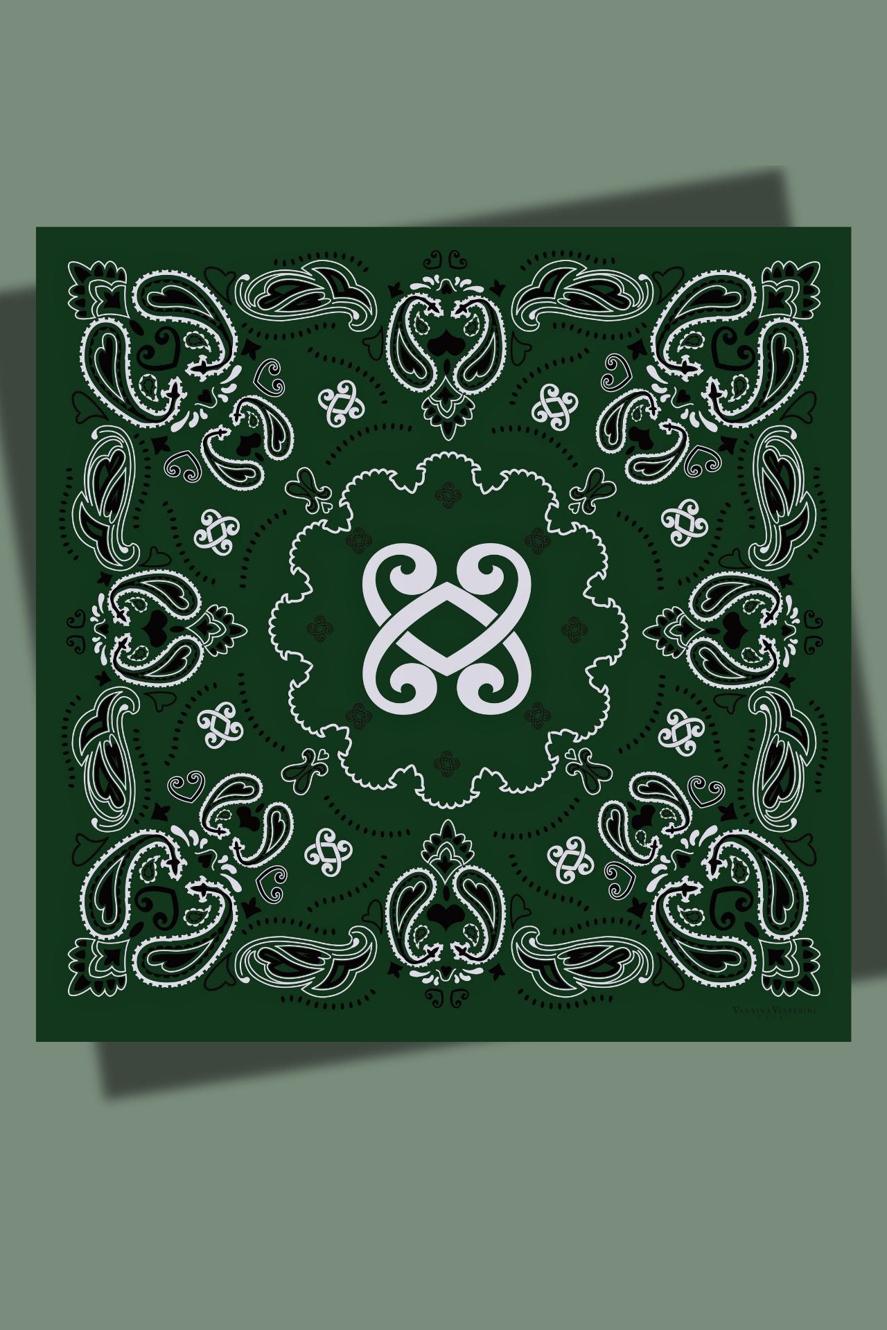 Carré VV - Série Bandana en twill de soie – Kaki Vert Forêt - Vannina VESPERINI