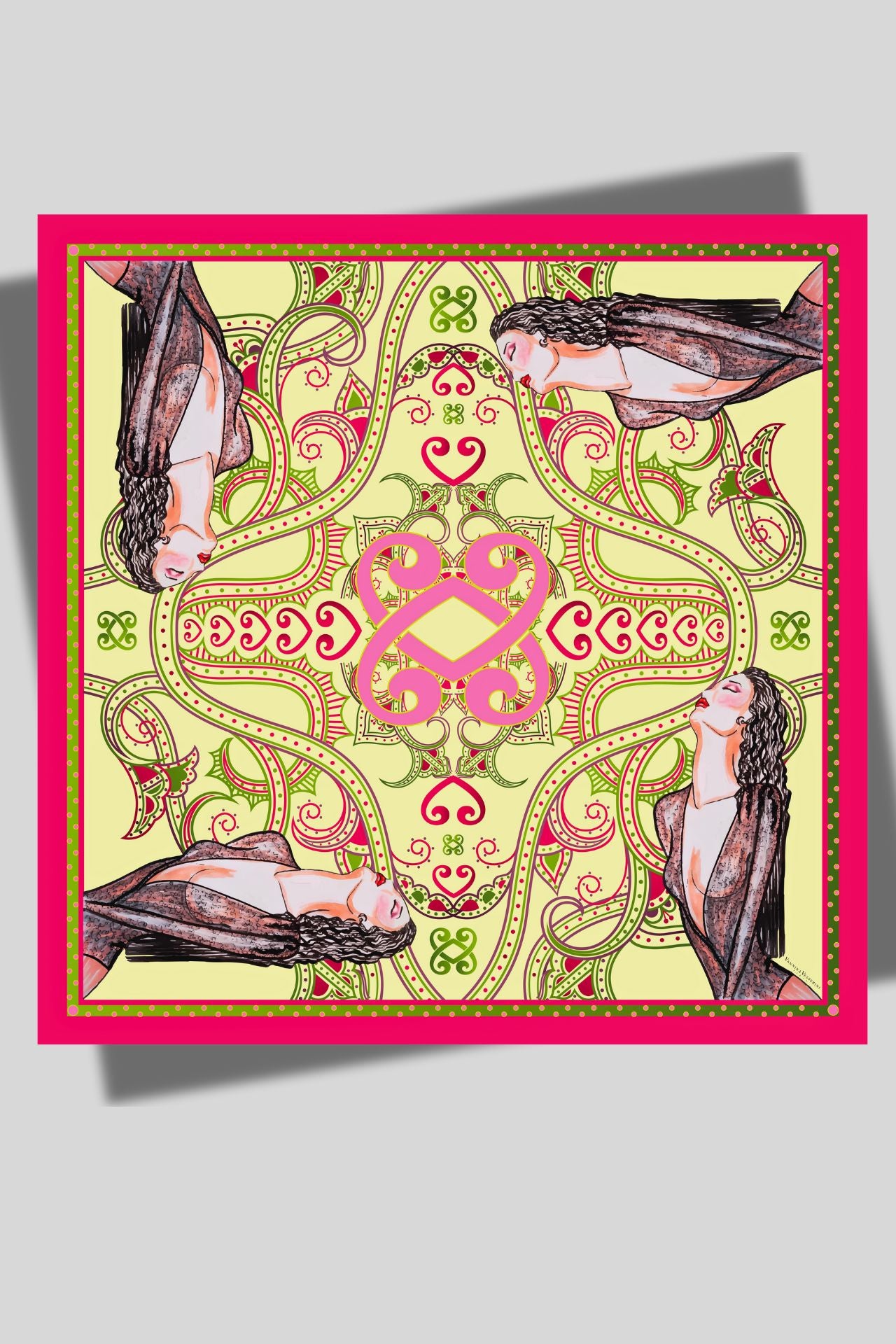 Carré VV - Série Bandana en twill de soie – Pink Tragedy - Vannina VESPERINI