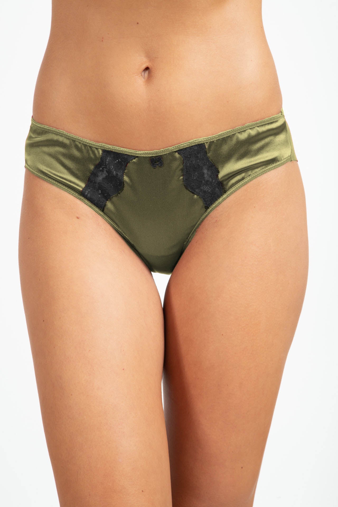 Culotte en soie Kaki - Noir - Vannina VESPERINI