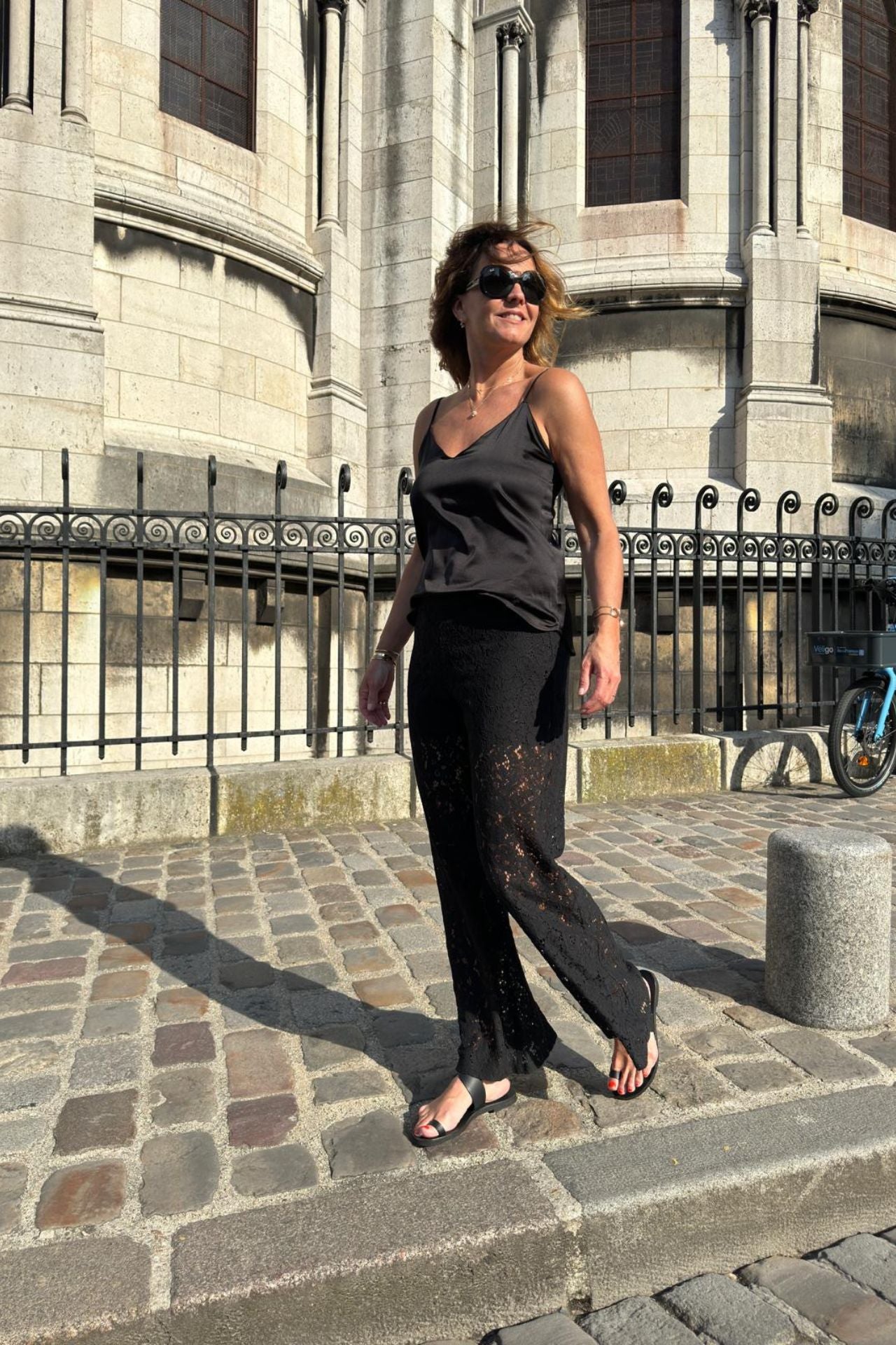 Pantalon Nora, en dentelle de coton - Noir