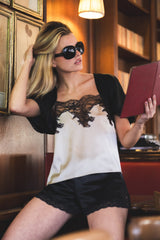 Top en soie Norma, Nacre - Noir - Vannina VESPERINI