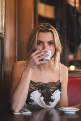 Top en soie Norma, Nacre - Noir - Vannina VESPERINI