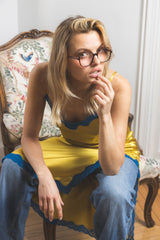 Robe midi en soie, Gold - Mysticblu - Vannina VESPERINI