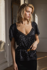 Boléro en soie doublé de soie - Noir - Vannina VESPERINI