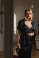 Boléro en soie doublé de soie - Noir - Vannina VESPERINI