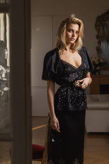 Boléro en soie doublé de soie - Noir - Vannina VESPERINI