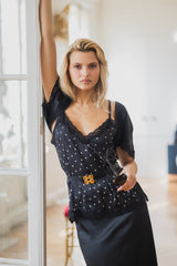 Boléro en soie doublé de soie - Noir - Vannina VESPERINI