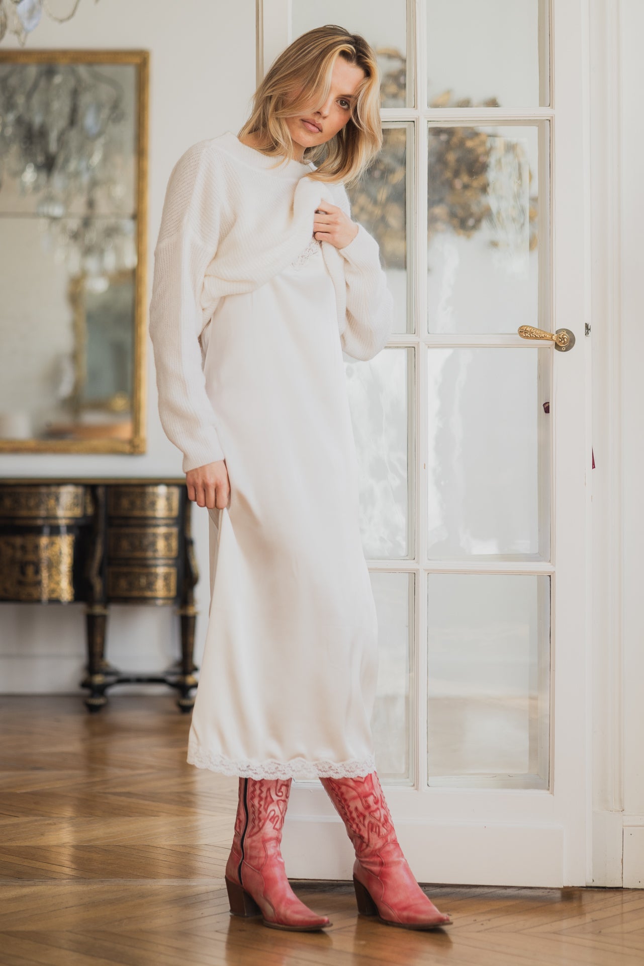 Robe midi en soie, Ivoire - Ivoire - Vannina VESPERINI