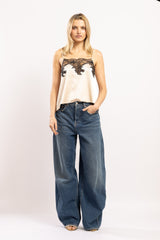 Top en soie Norma, Nacre - Noir - Vannina VESPERINI