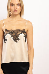 Top en soie Norma, Nacre - Noir - Vannina VESPERINI