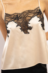 Top en soie Norma, Nacre - Noir - Vannina VESPERINI