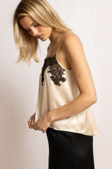 Top en soie Norma, Nacre - Noir - Vannina VESPERINI