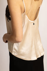 Top en soie Norma, Nacre - Noir - Vannina VESPERINI