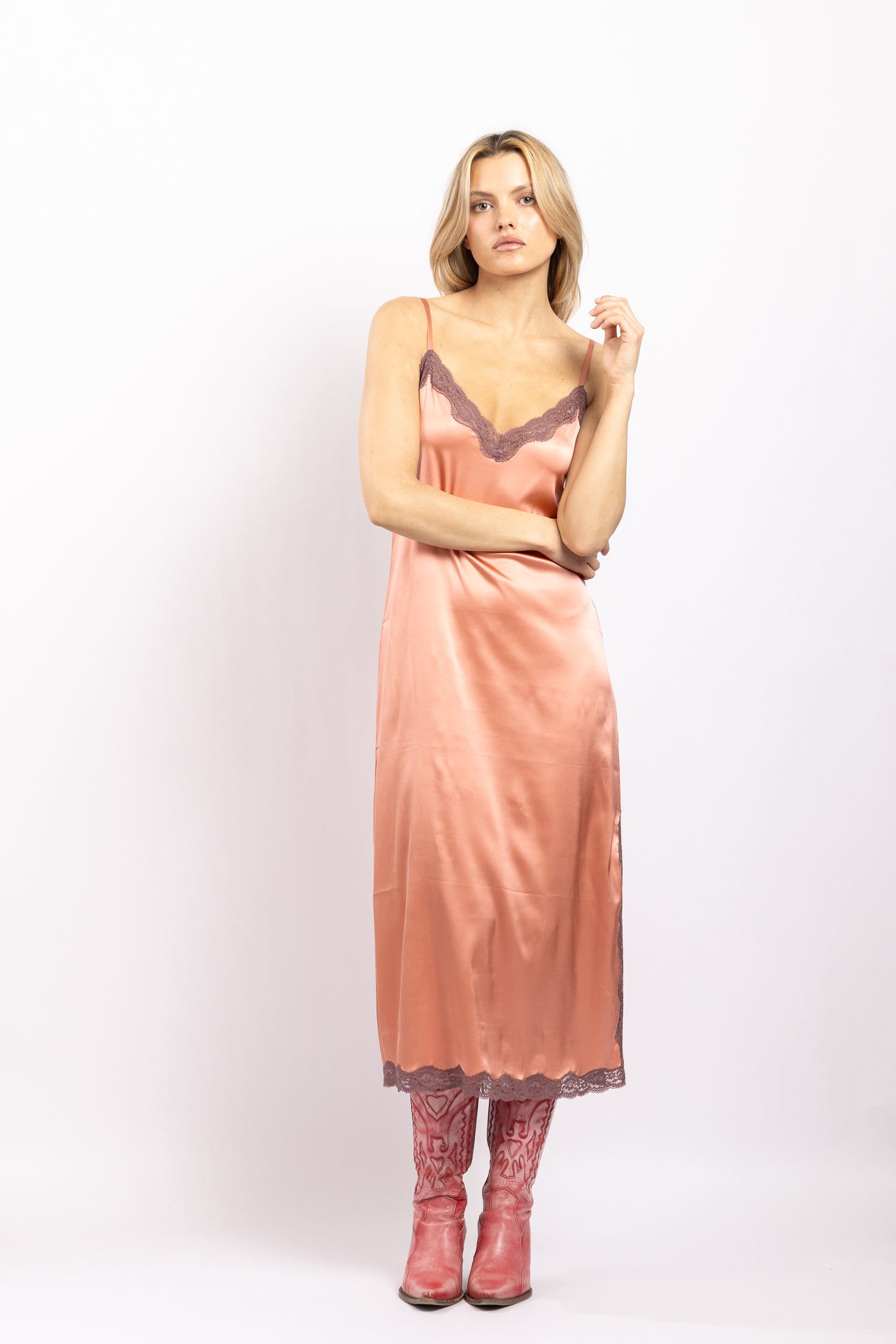 Robe midi en soie, Goldenrose - Taupe - Vannina VESPERINI