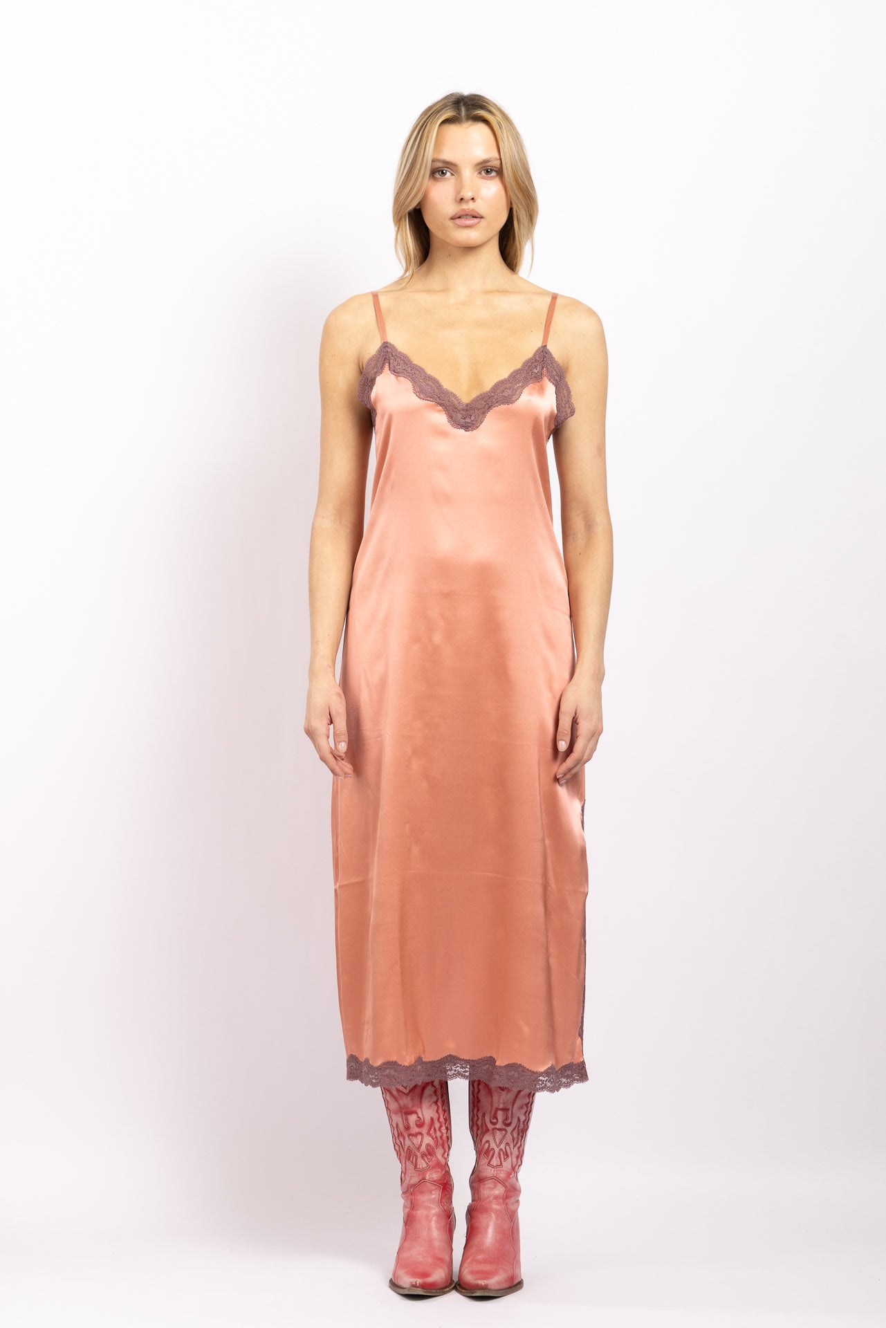 Robe midi en soie, Goldenrose - Taupe - Vannina VESPERINI