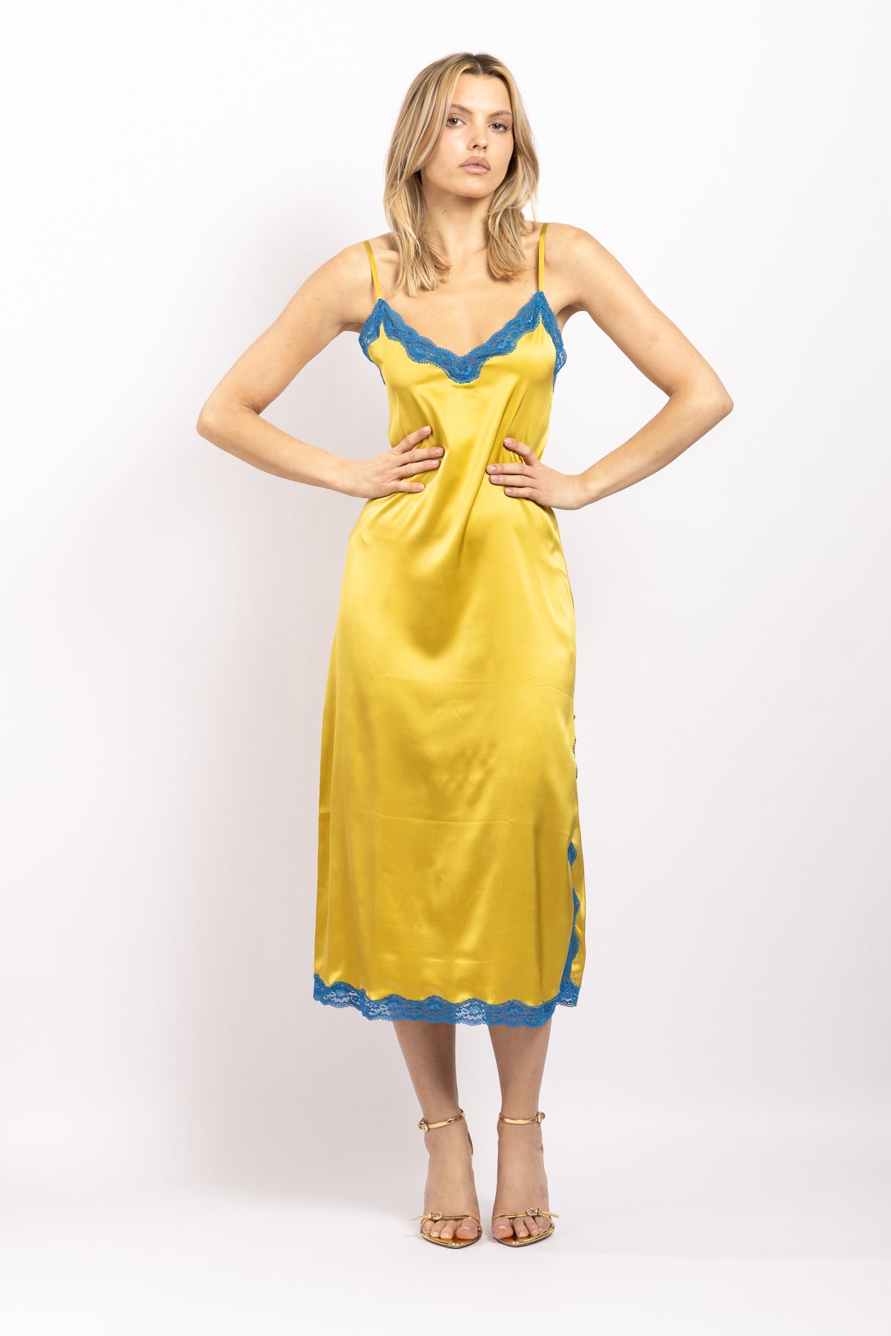 Robe midi en soie, Gold - Mysticblu - Vannina VESPERINI