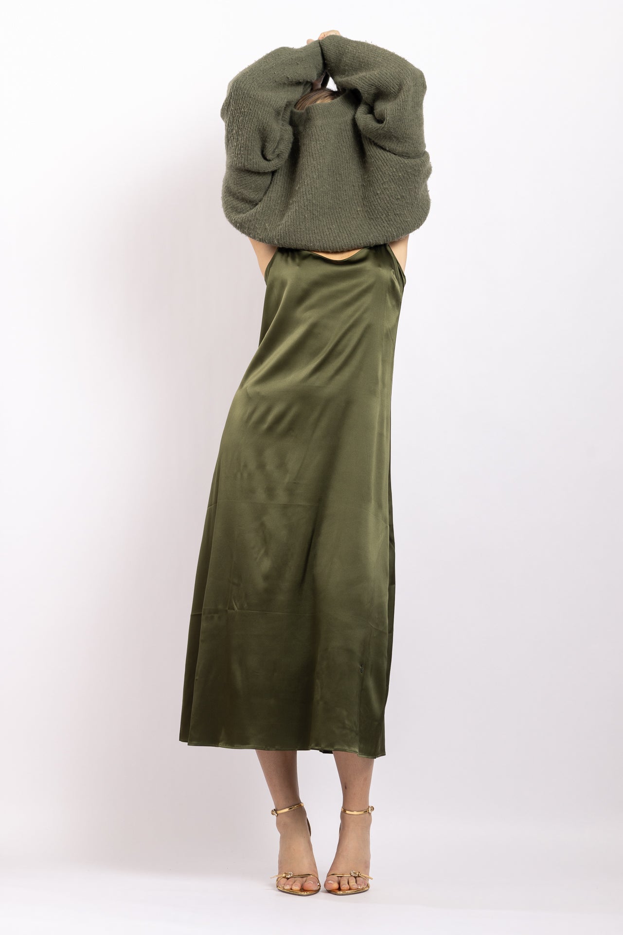 Robe midi en soie Kaki - Vannina VESPERINI