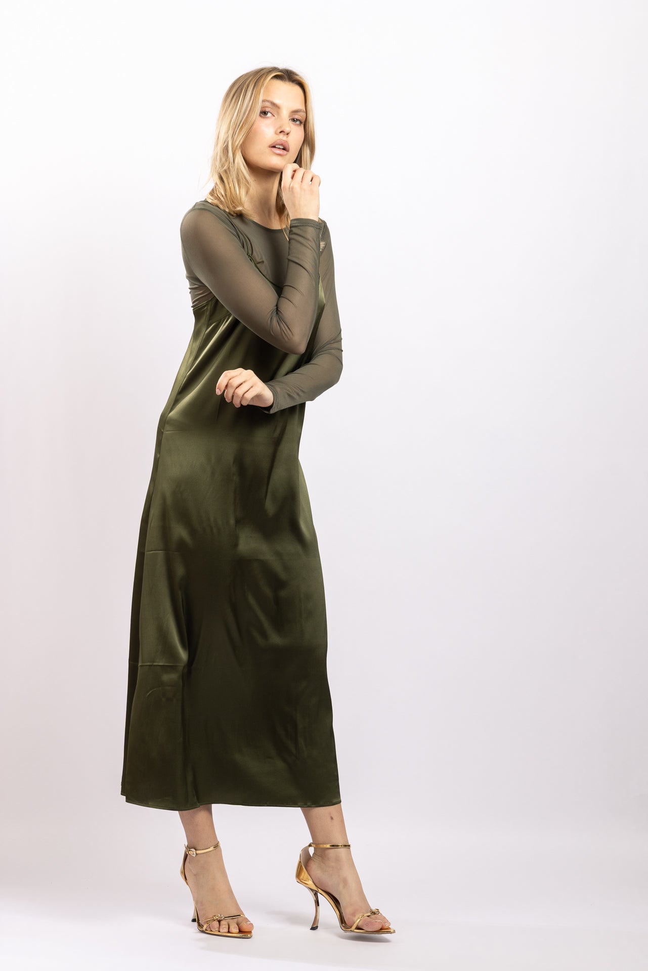 Robe midi en soie Kaki - Vannina VESPERINI