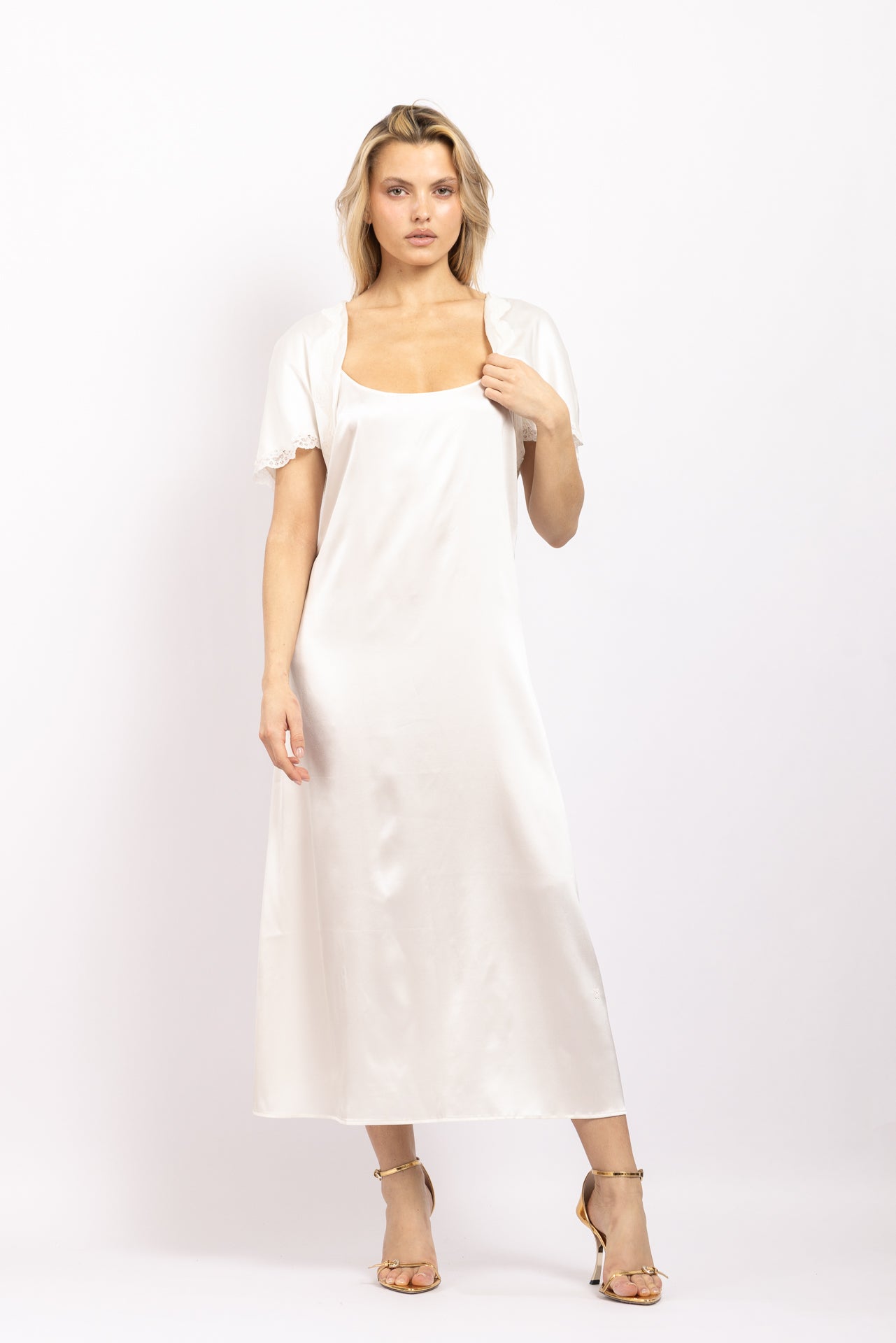 Robe midi en soie Ivoire - Vannina VESPERINI