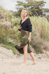 Robe midi en soie, Kaki - Noir - Vannina VESPERINI
