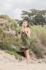 Robe midi en soie, Kaki - Noir - Vannina VESPERINI