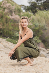 Robe midi en soie, Kaki - Noir - Vannina VESPERINI