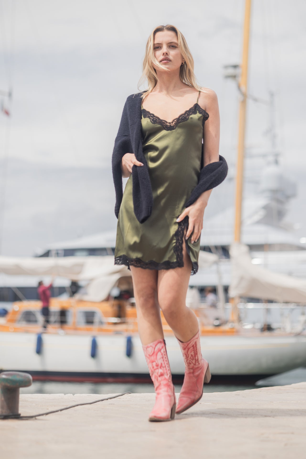 Combinette en soie Kaki - Noir - Vannina VESPERINI