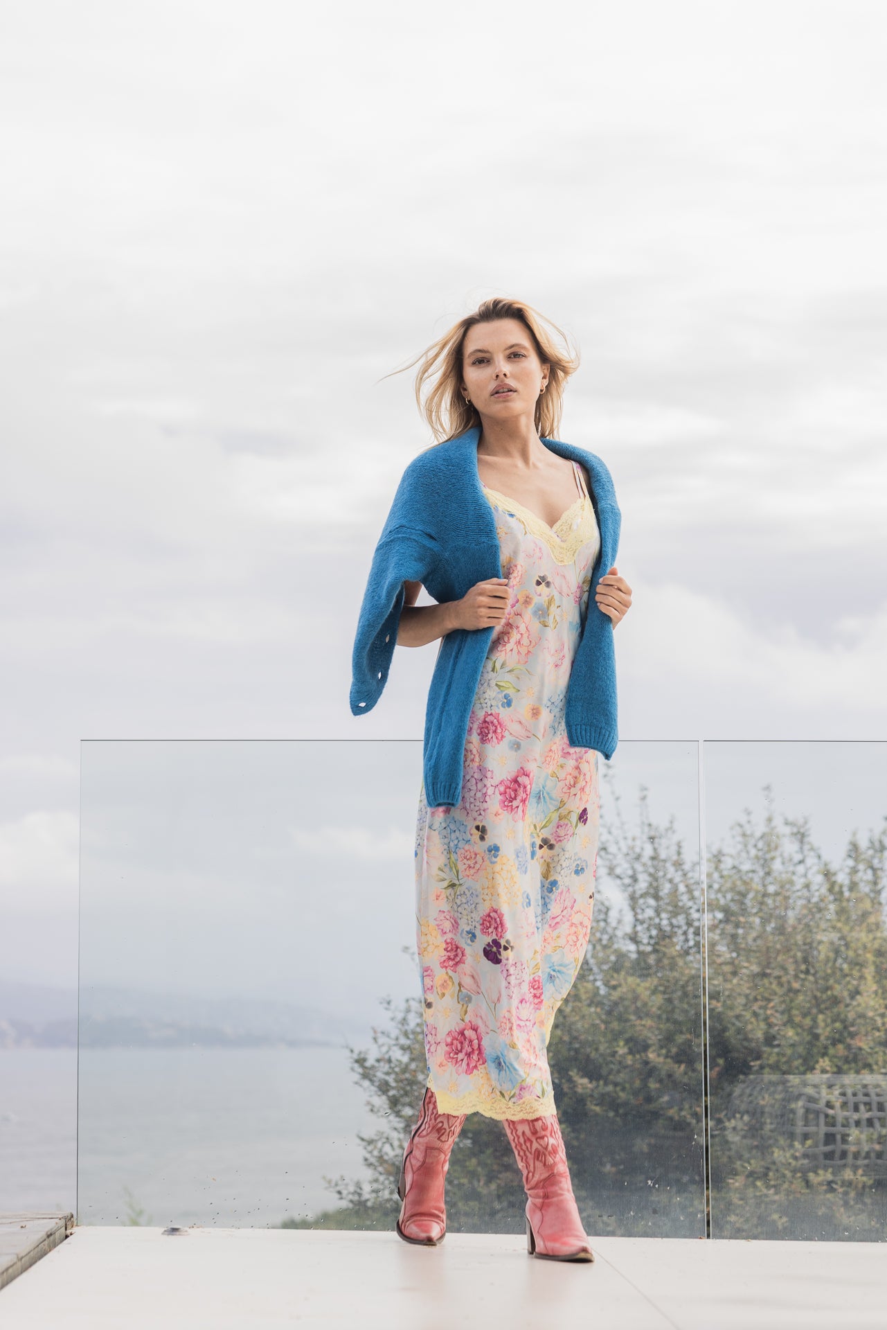 Robe midi en soie, Aquarelle - Mais - Vannina VESPERINI