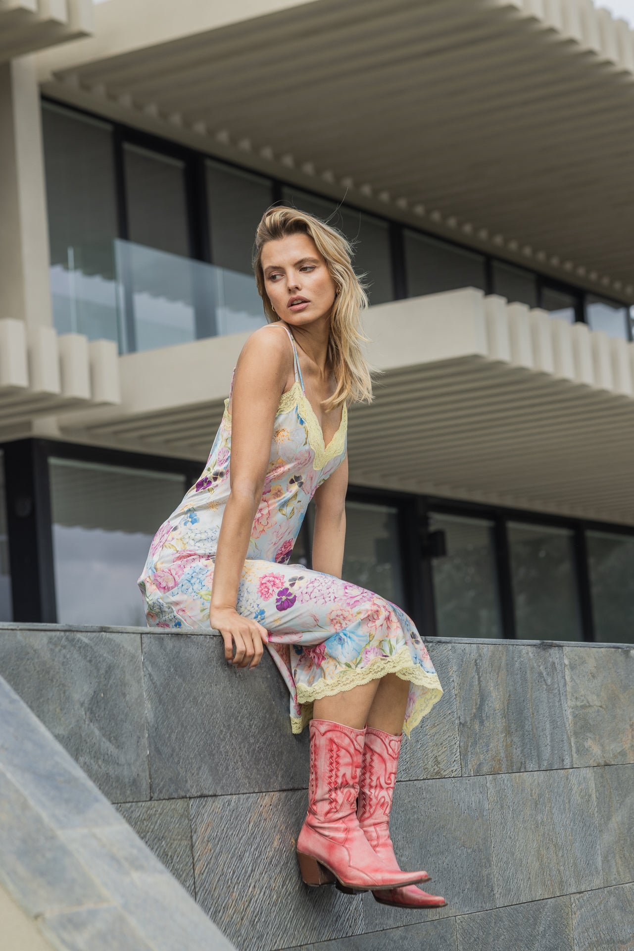 Robe midi en soie, Aquarelle - Mais - Vannina VESPERINI