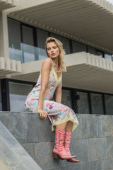 Robe midi en soie, Aquarelle - Mais - Vannina VESPERINI
