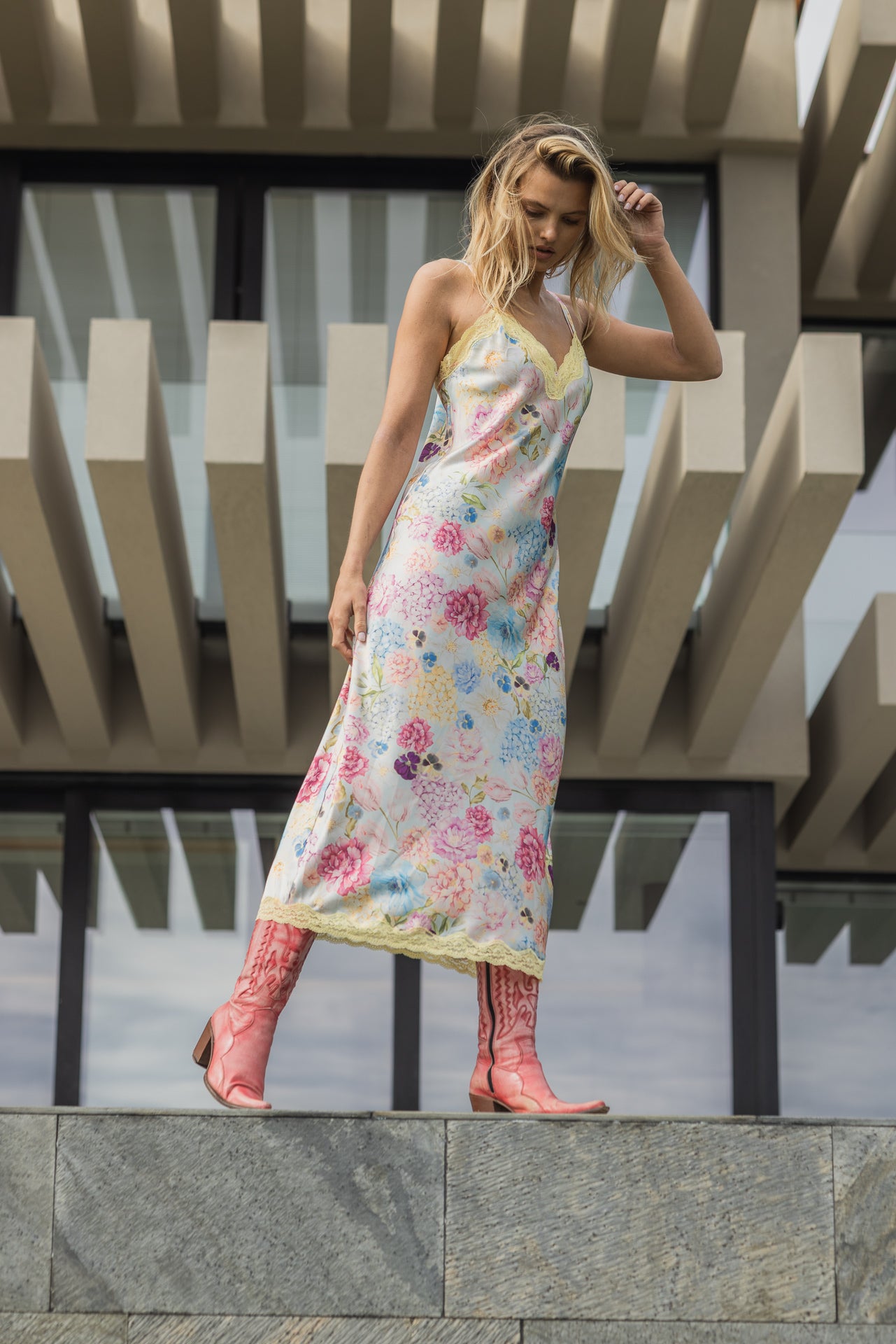Robe midi en soie, Aquarelle - Mais - Vannina VESPERINI