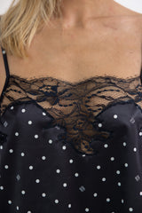 Top en satin Norma, Ivorydot - Black - Vannina VESPERINI