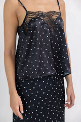 Top en satin Norma, Ivorydot - Black - Vannina VESPERINI