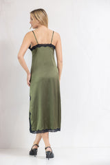Robe midi en soie, Kaki - Noir - Vannina VESPERINI