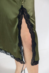 Robe midi en soie, Kaki - Noir - Vannina VESPERINI