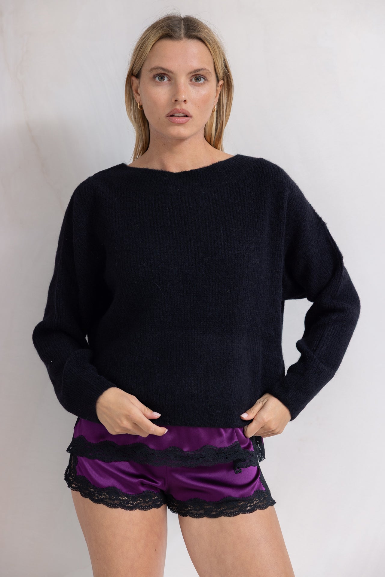 Pull en maille encolure bateau Noir - Vannina VESPERINI