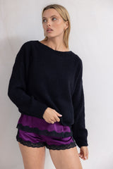 Pull en maille encolure bateau Noir - Vannina VESPERINI