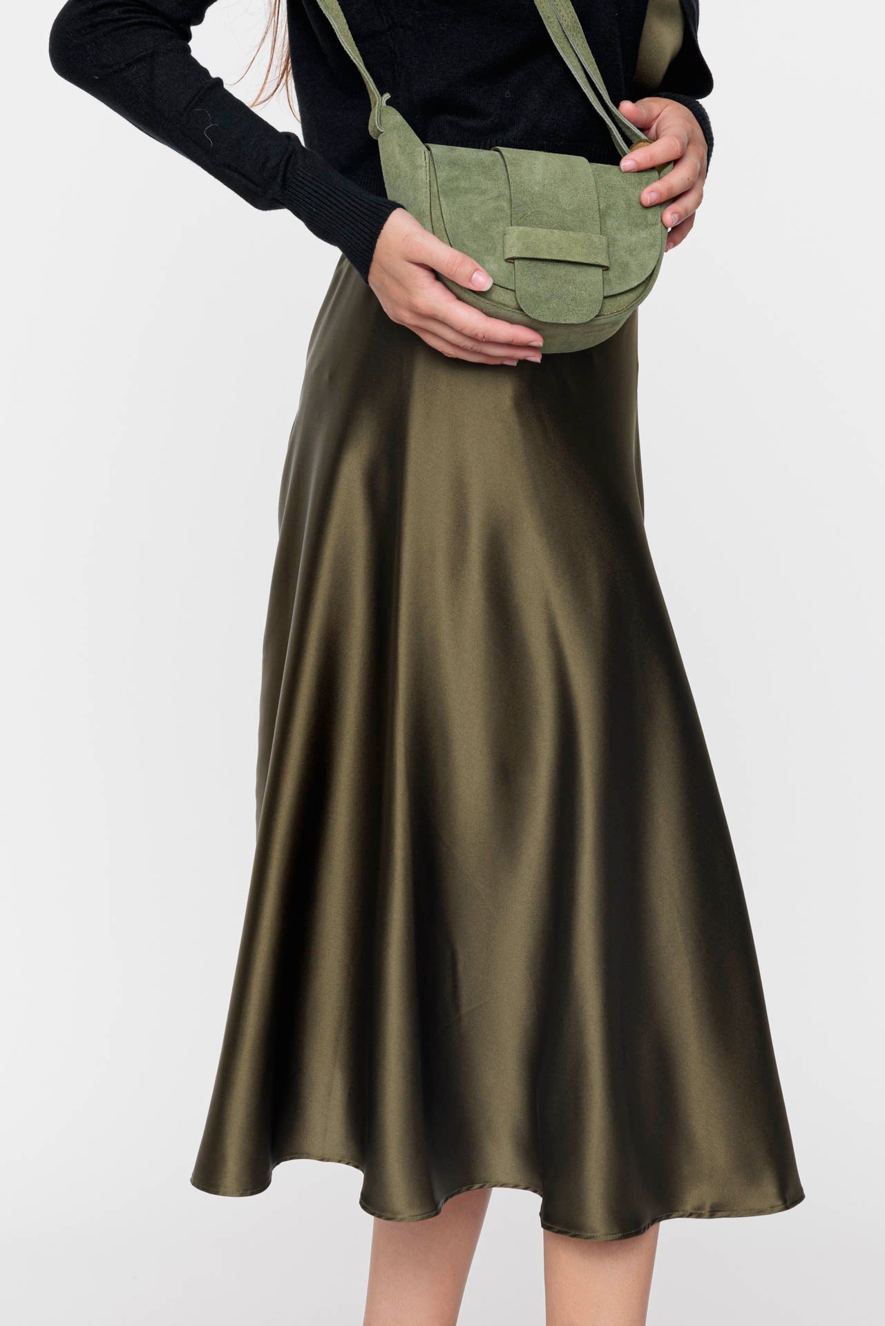 Khaki Midi Silk Skirt