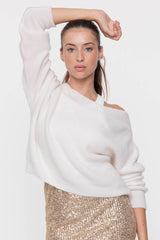 Ivory boat neck knit sweater