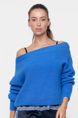 Pull en maille encolure bateau Bleu Électrique - Vannina VESPERINI