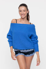 Pull en maille encolure bateau Bleu Électrique - Vannina VESPERINI