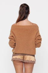 Pull en maille encolure bateau Camel