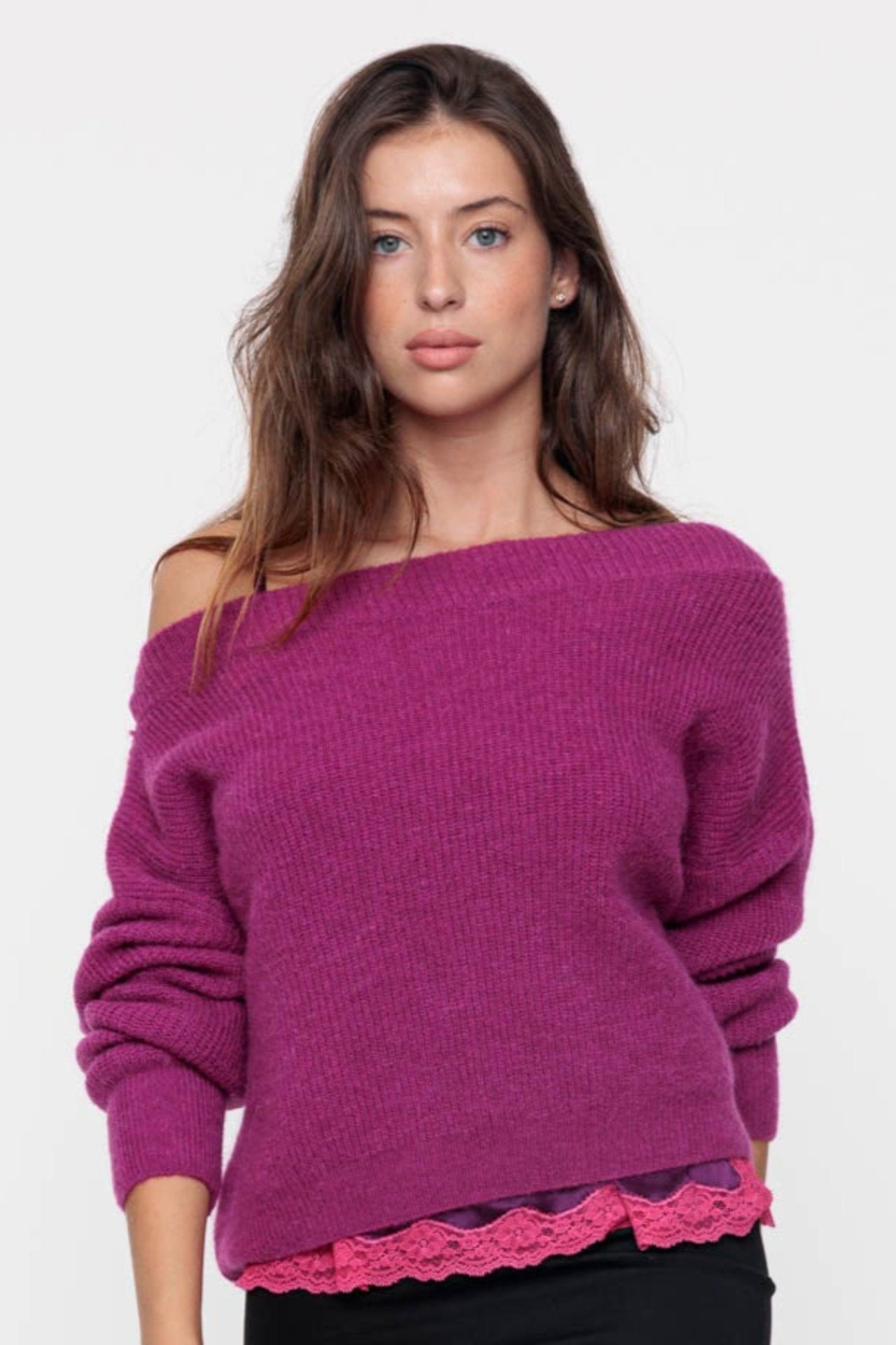 Peony boat neck knit sweater