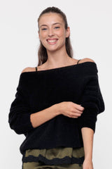 Pull en maille encolure bateau Noir