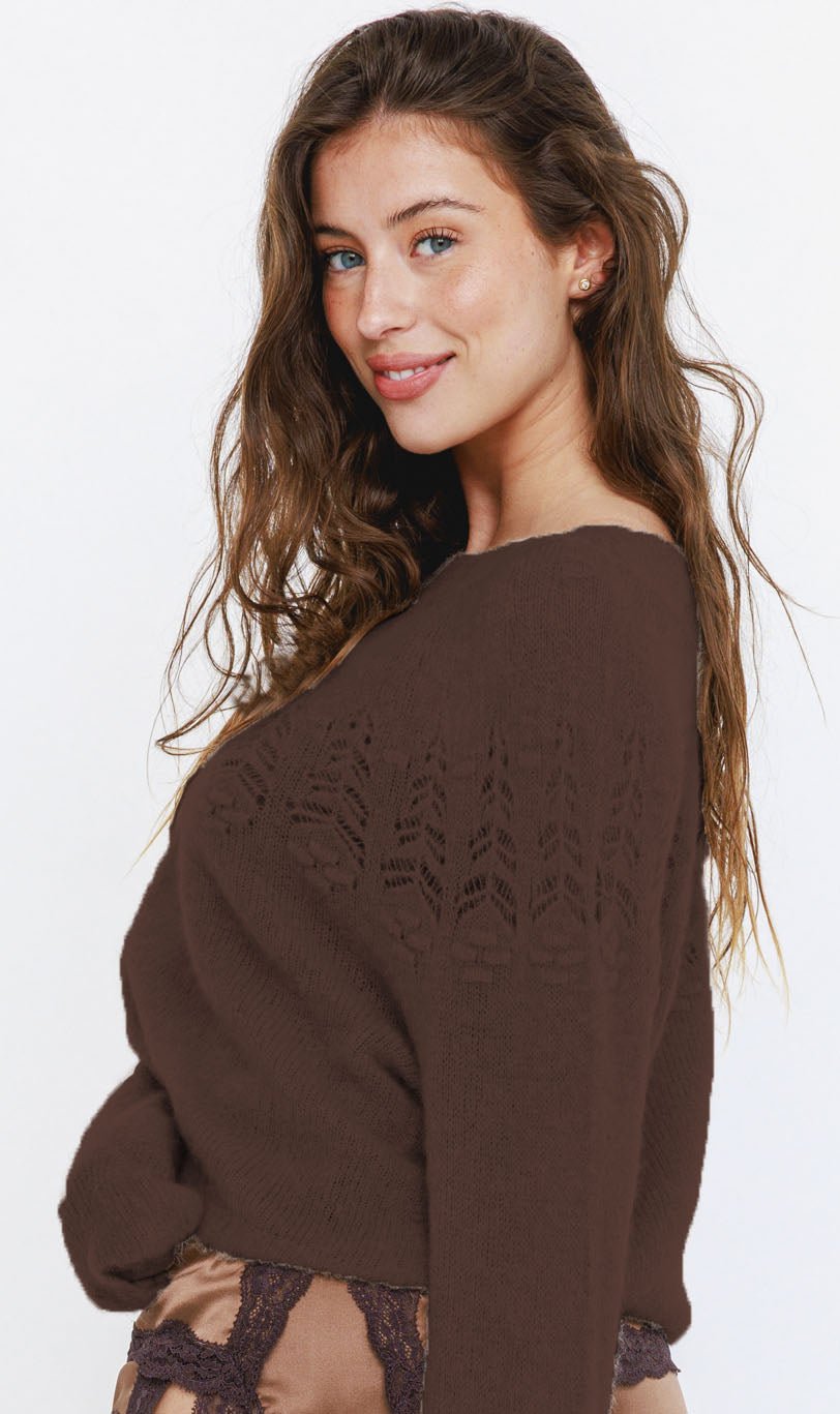 Pull Alpaga Dentelle - Chocolat - Vannina VESPERINI