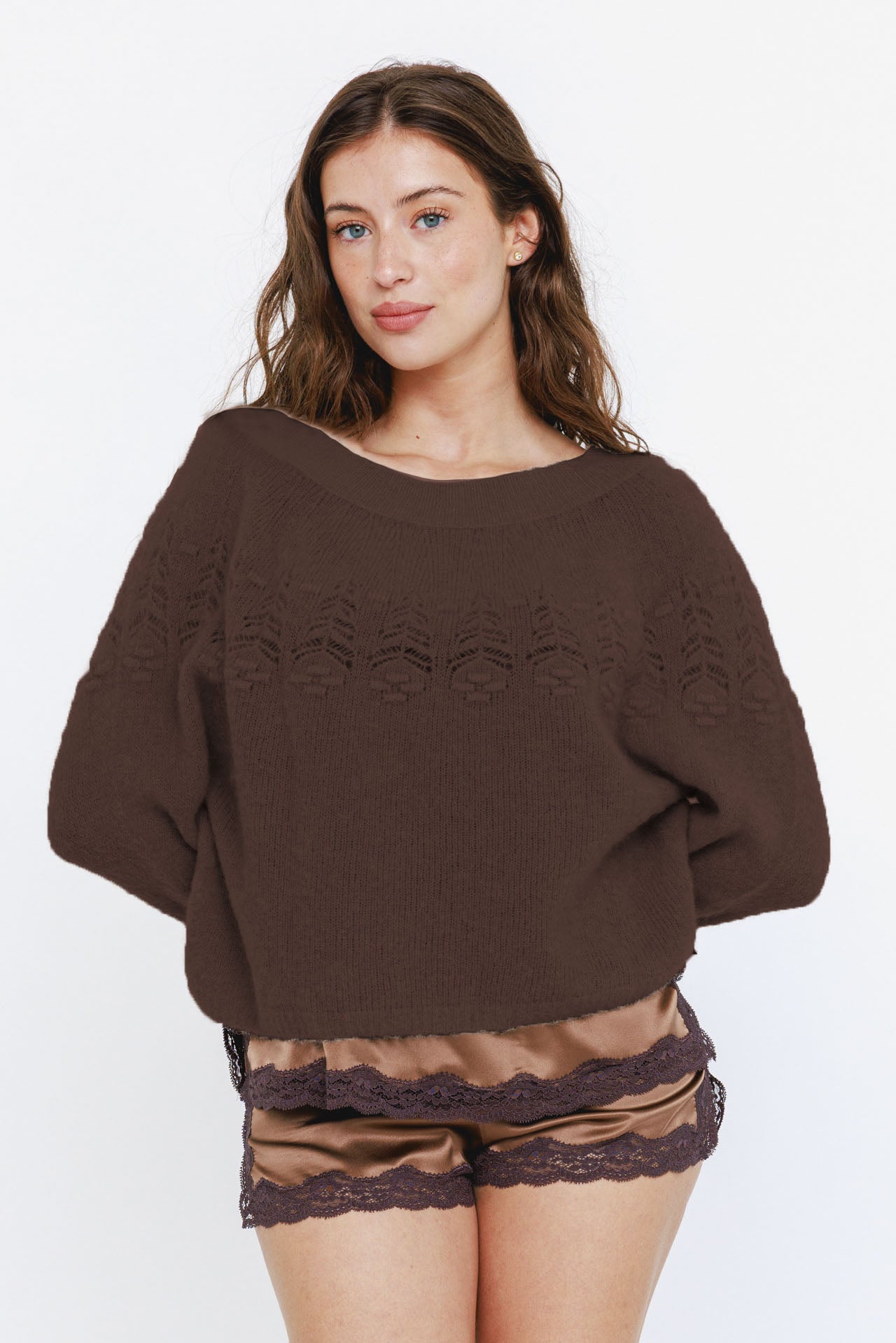Pull Alpaga Dentelle - Chocolat - Vannina VESPERINI