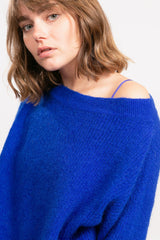Pull en maille encolure bateau Bleu Électrique - Vannina VESPERINI