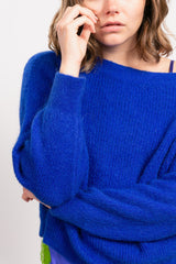 Pull en maille encolure bateau Bleu Électrique - Vannina VESPERINI