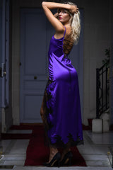 Robe de soirée longue Carla en soie Purple - Noir - Vannina VESPERINI